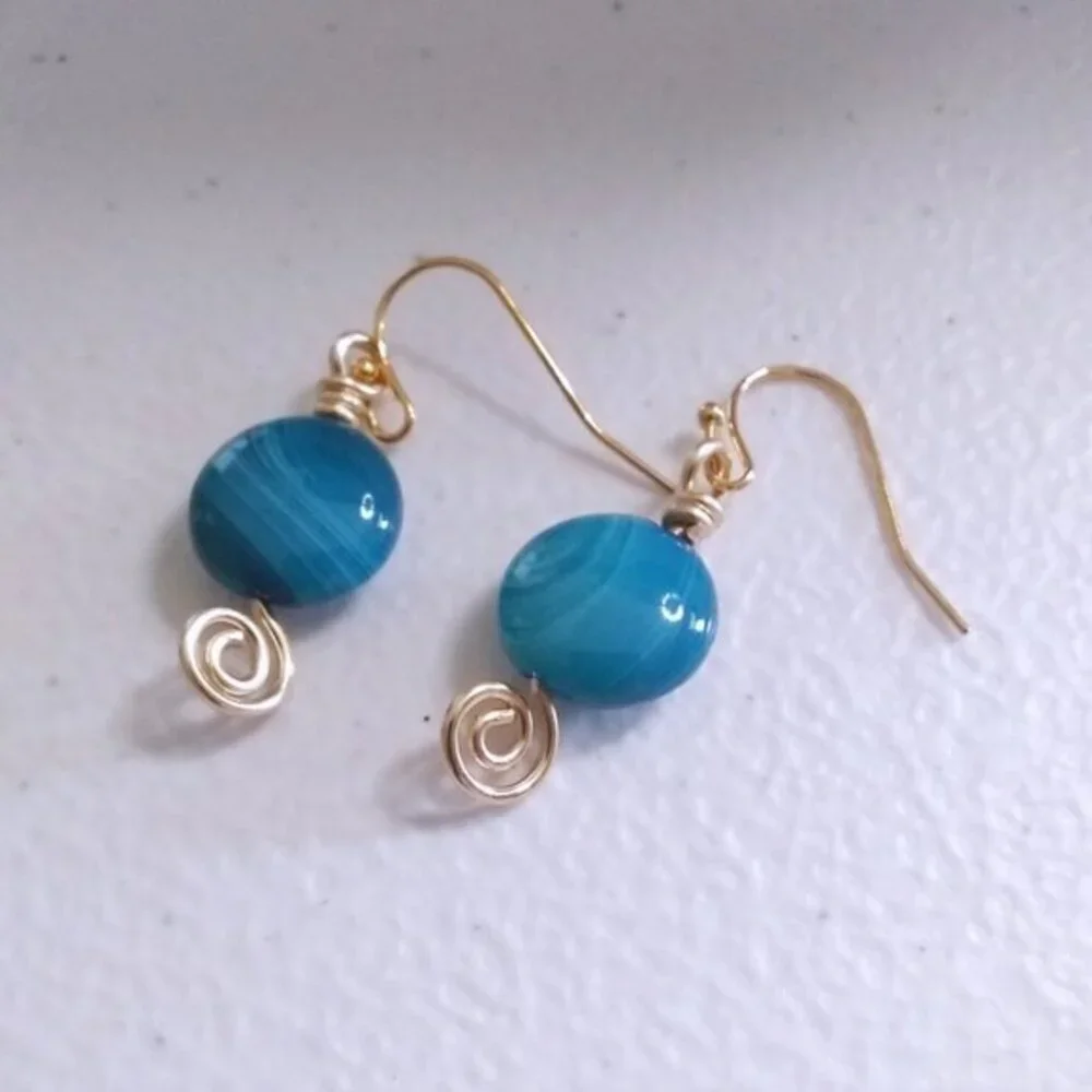 2/$25! Azure Blue Banded Agate Earrings! Boho Beach Costal Business Casual